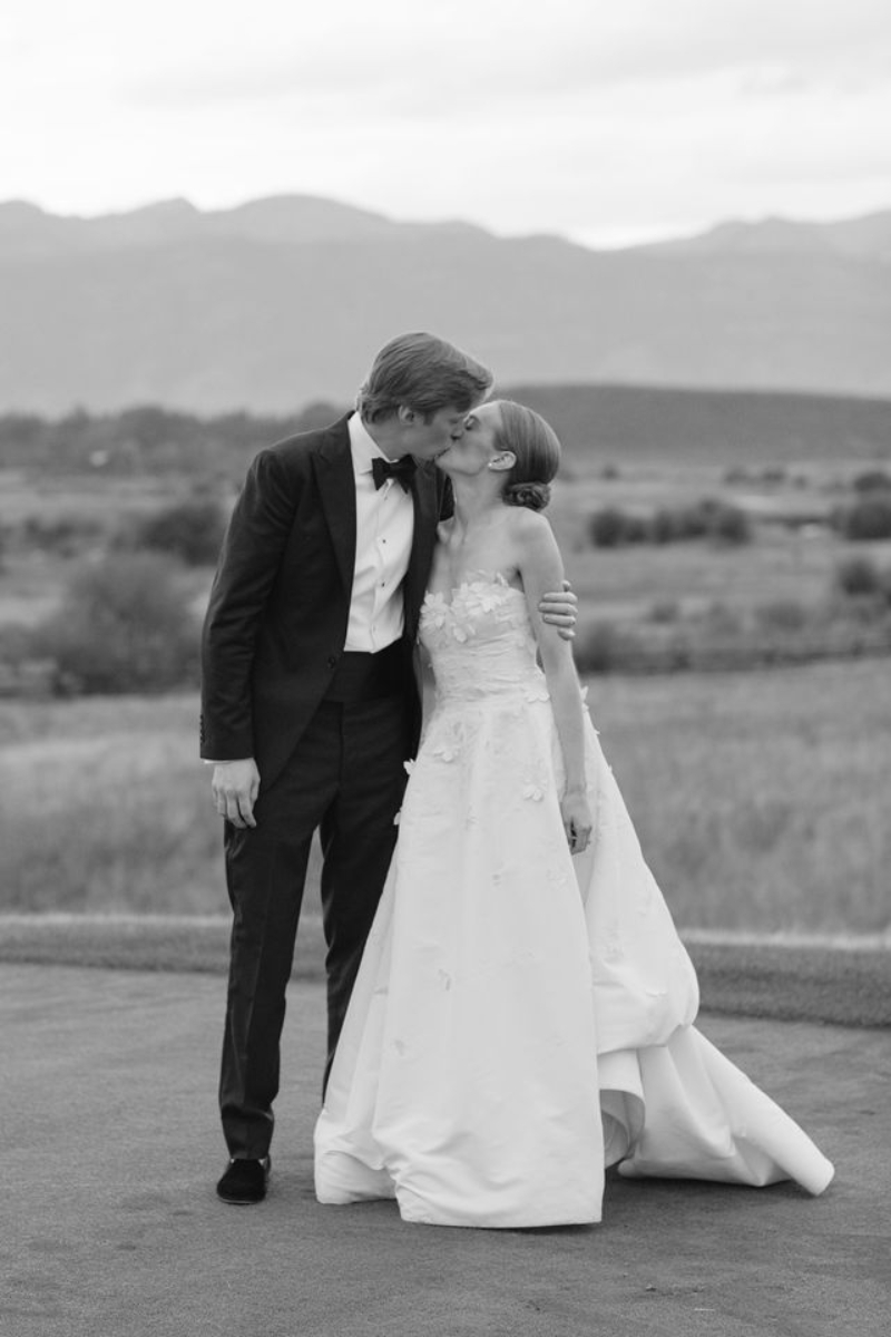 black and white photo of a bride and groom while eloping in Jackson Hole