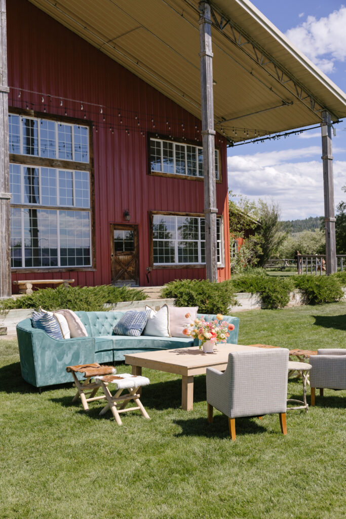 cocktail hour set up outside the reception barn