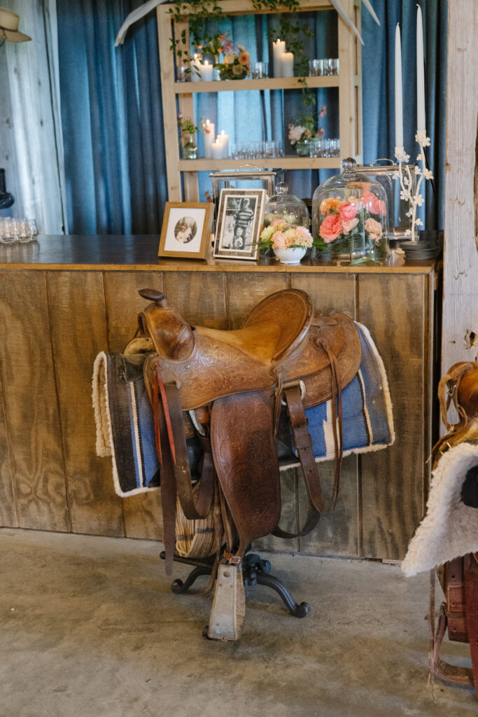 saddle stool at Diamond Cross Ranch