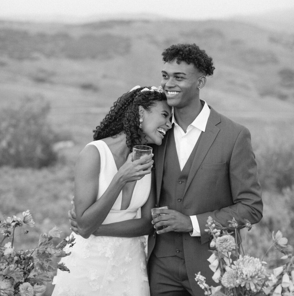 black and white photo of a couple during their Grand Teton Elopement 
