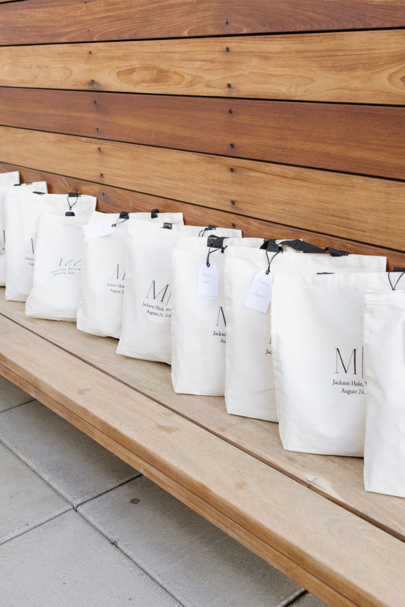 Welcome bags for a Jackson Hole destination wedding.