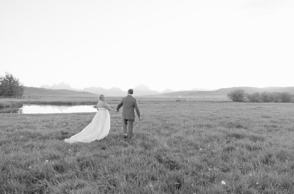 Bride and groom capture portraits in one of the best places to elope, Grant Teton National Park.