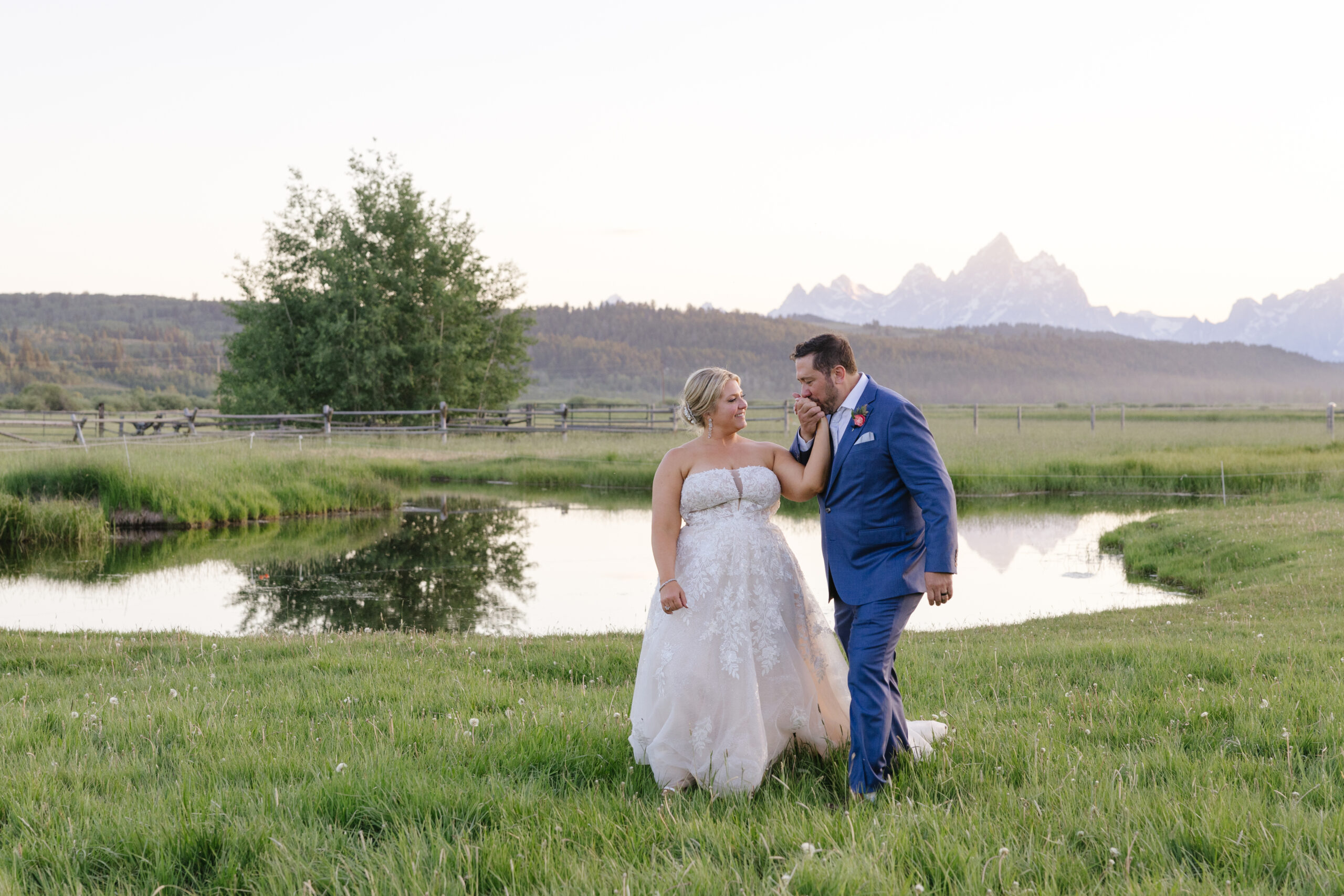Bride and groom capture portraits in one of the best places to elope, Grant Teton National Park.