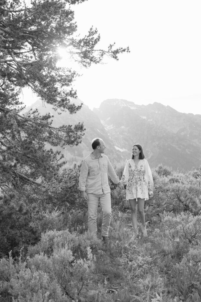 Black and white photo of couple in GTNP