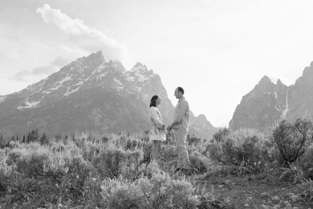 Black and white photo of couple in GTNP