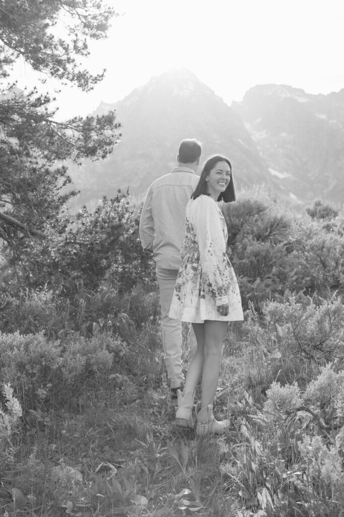 Black and white photo of couple in GTNP