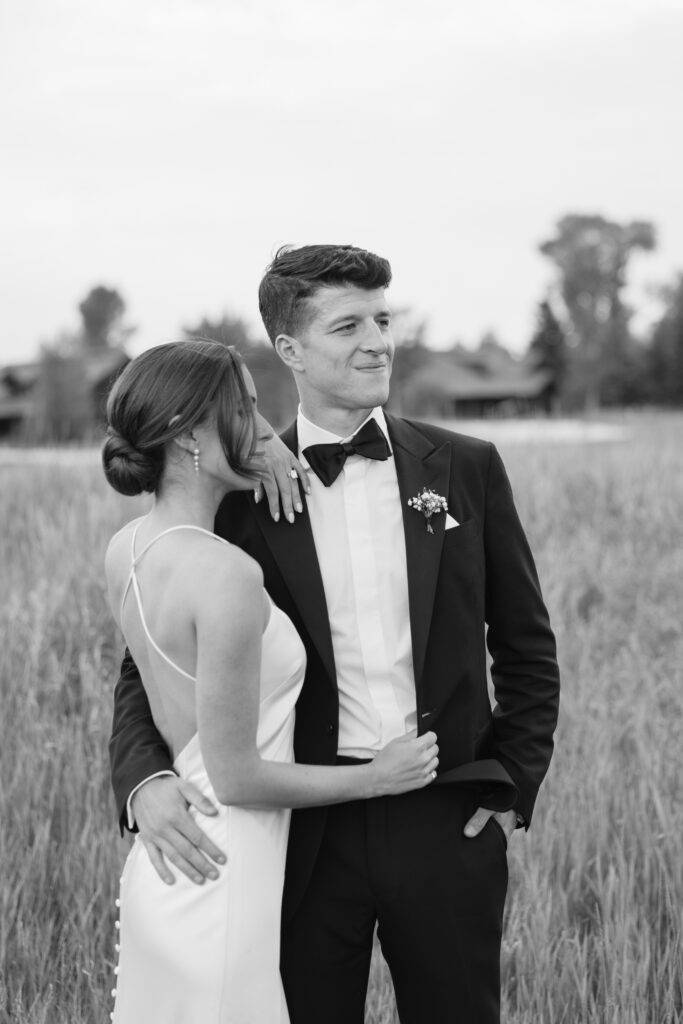 Catholic wedding photographer in Jackson Hole captures portraits of bride and groom.