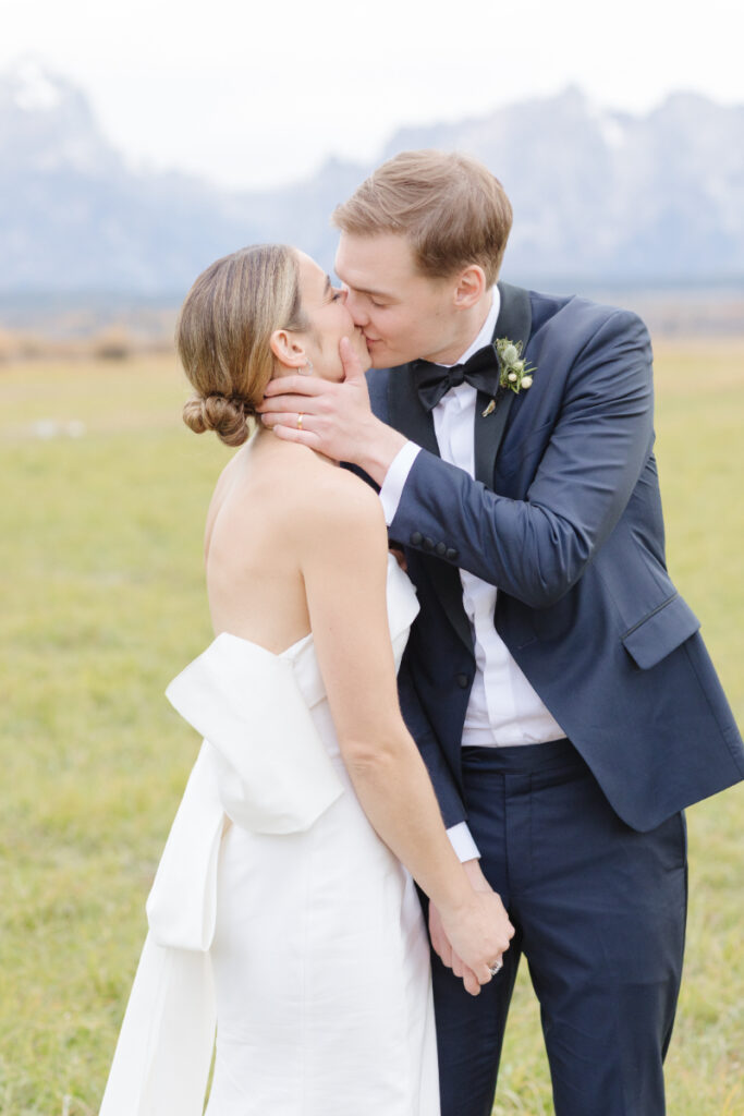 Jackson Hole elopement photographer captures couples portraits of bride and groom.