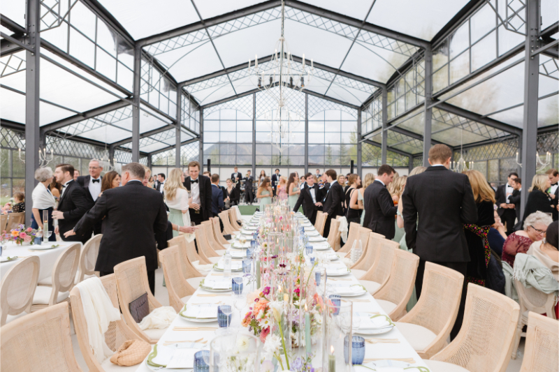 Reception tablescape set up in one of the most unique Wyoming wedding locations.