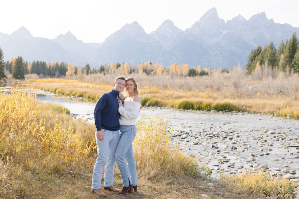 Man chose one of the best places to propose in Jackson Hole, and now him and his fiance are getting engagement photos done while the feelings are still fresh.