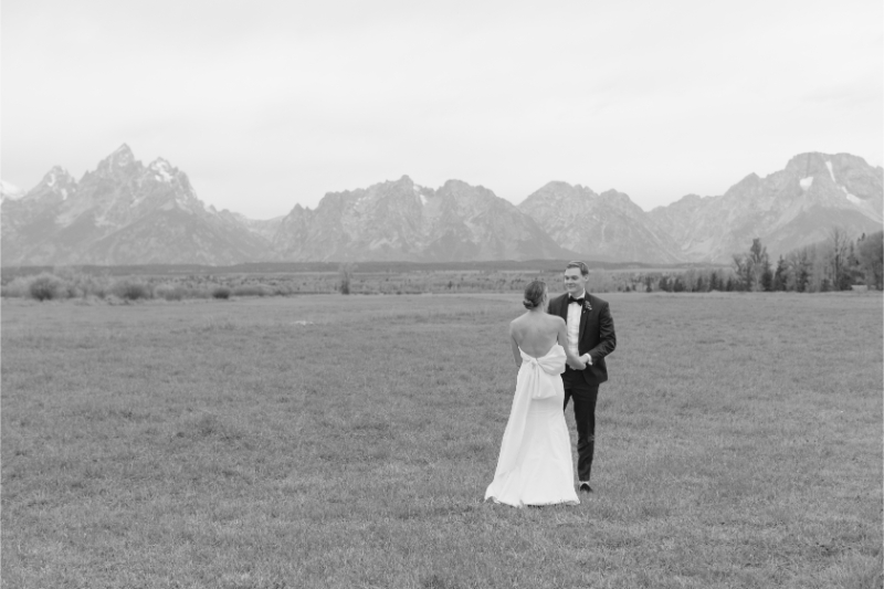 Bride and groom share first look during Jackson Hole elopement.