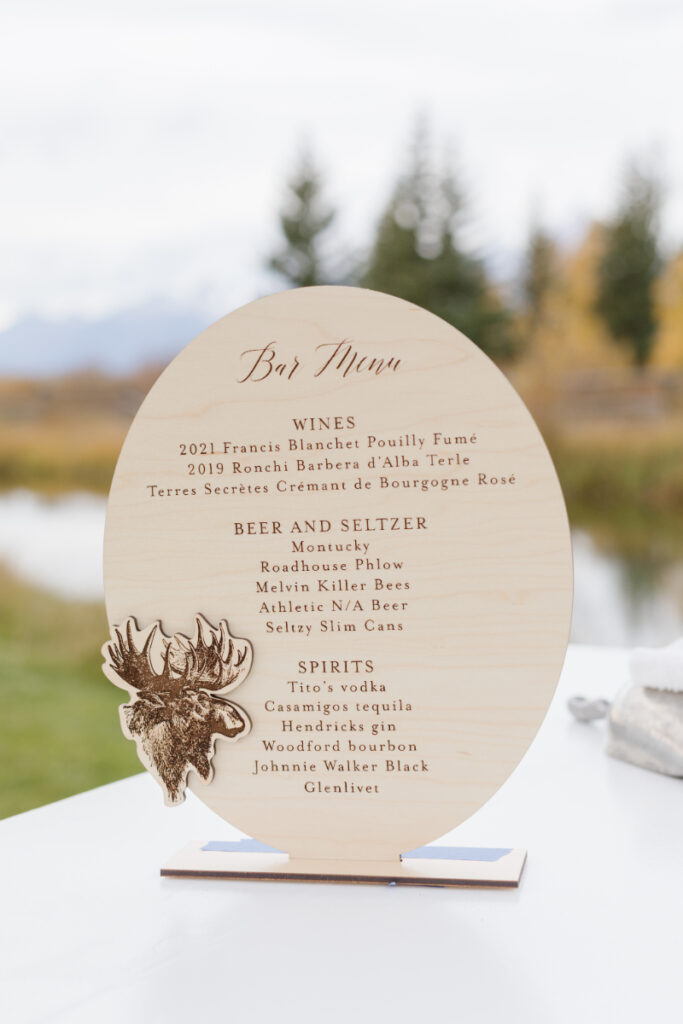 Custom bar menu sign with a moose.