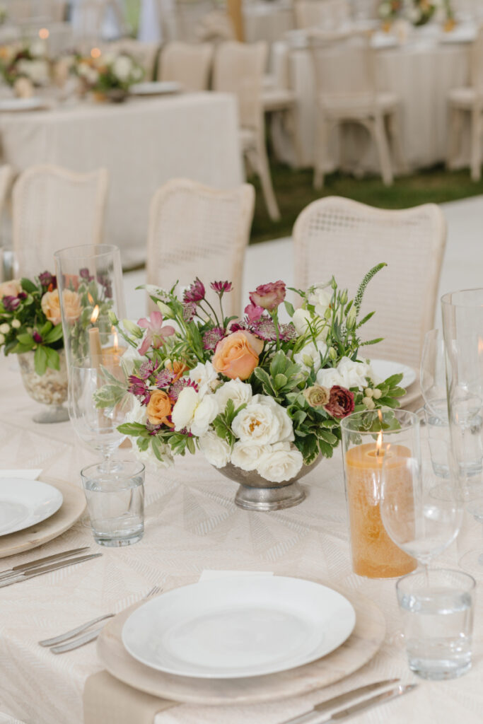 Tables set and decorated for a fall wedding at Moose Creek Ranch.