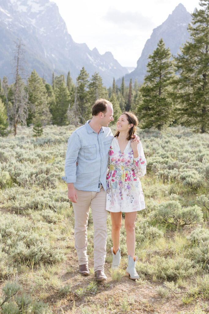 Couple Smiling at each other for there engagement photography.