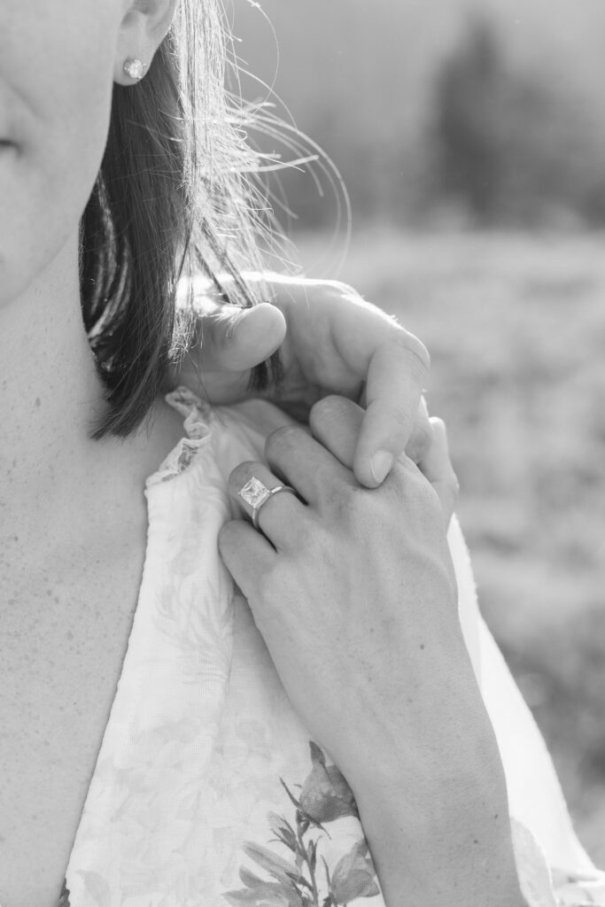 Soon to be Wife showcasing her ring at her engagement photography.