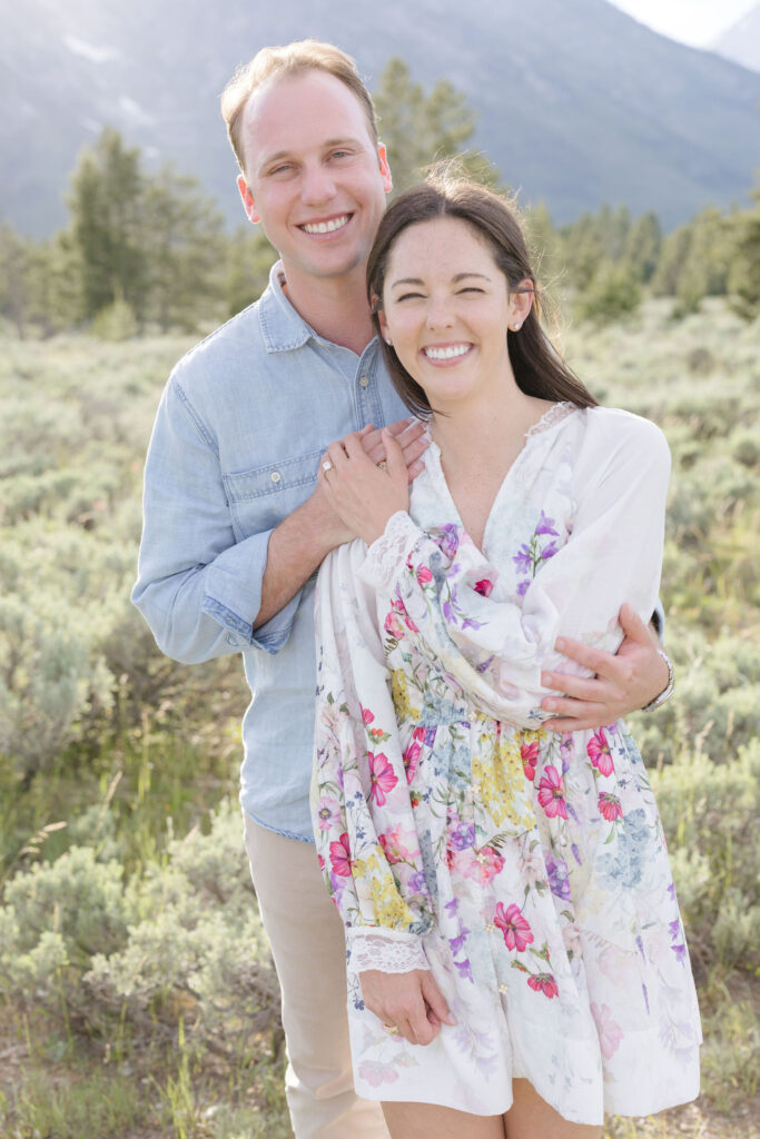 couple pose at Jackson Hole for their engagement photo.