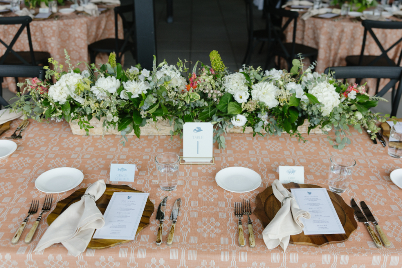 Elegant reception table design with floral centerpiece at a wedding in Jackson Hole