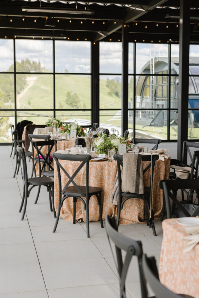 Reception space with mountain views at a wedding in Jackson Hole