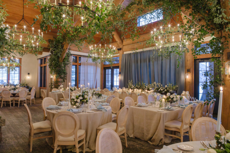 Whimsically decorated reception space for Jackson Hole celebration.