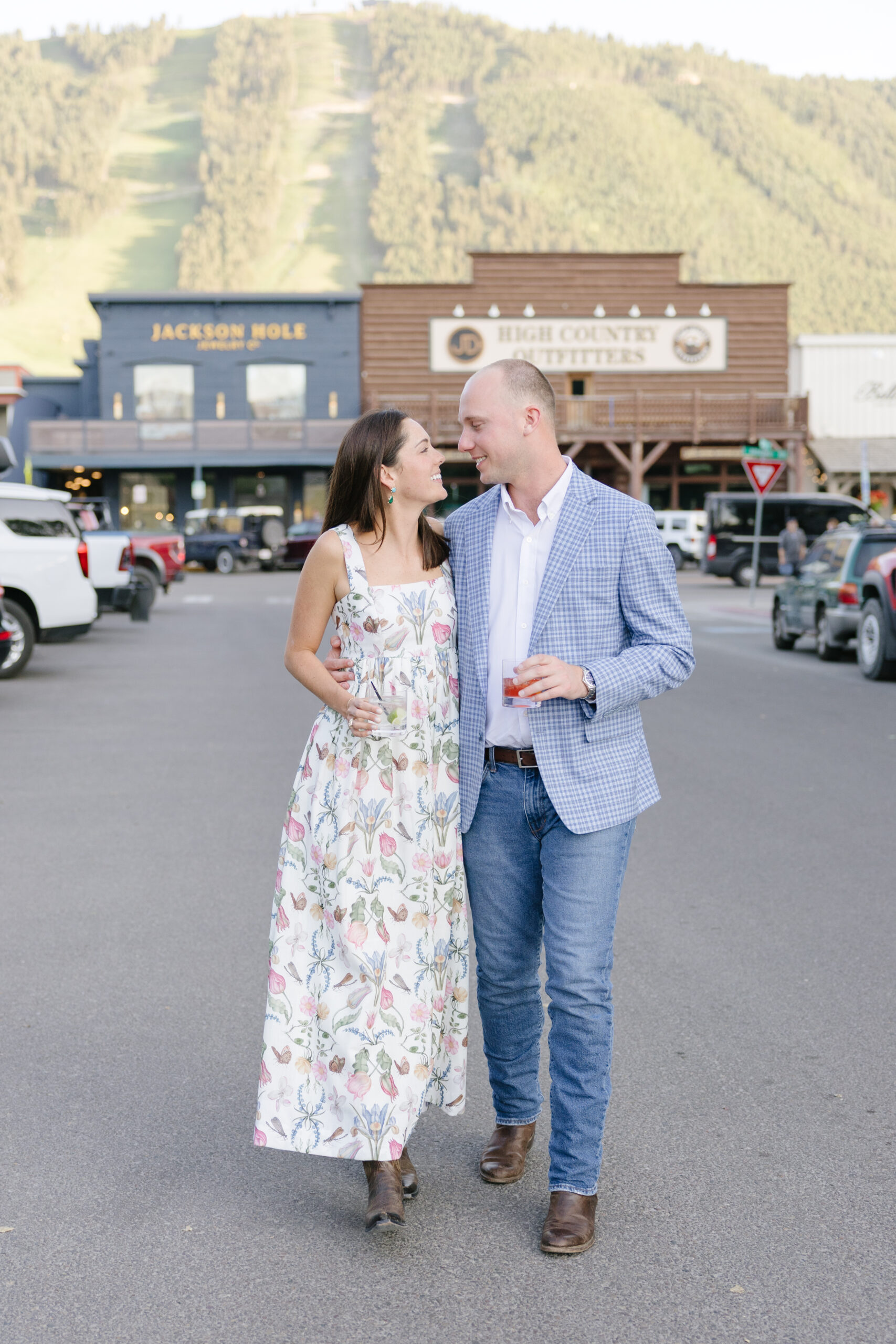 Couple exploring Jackson Town Square.