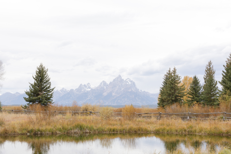 Autumn landscape with the Grand Tetons during fall wedding season in Jackson Hole