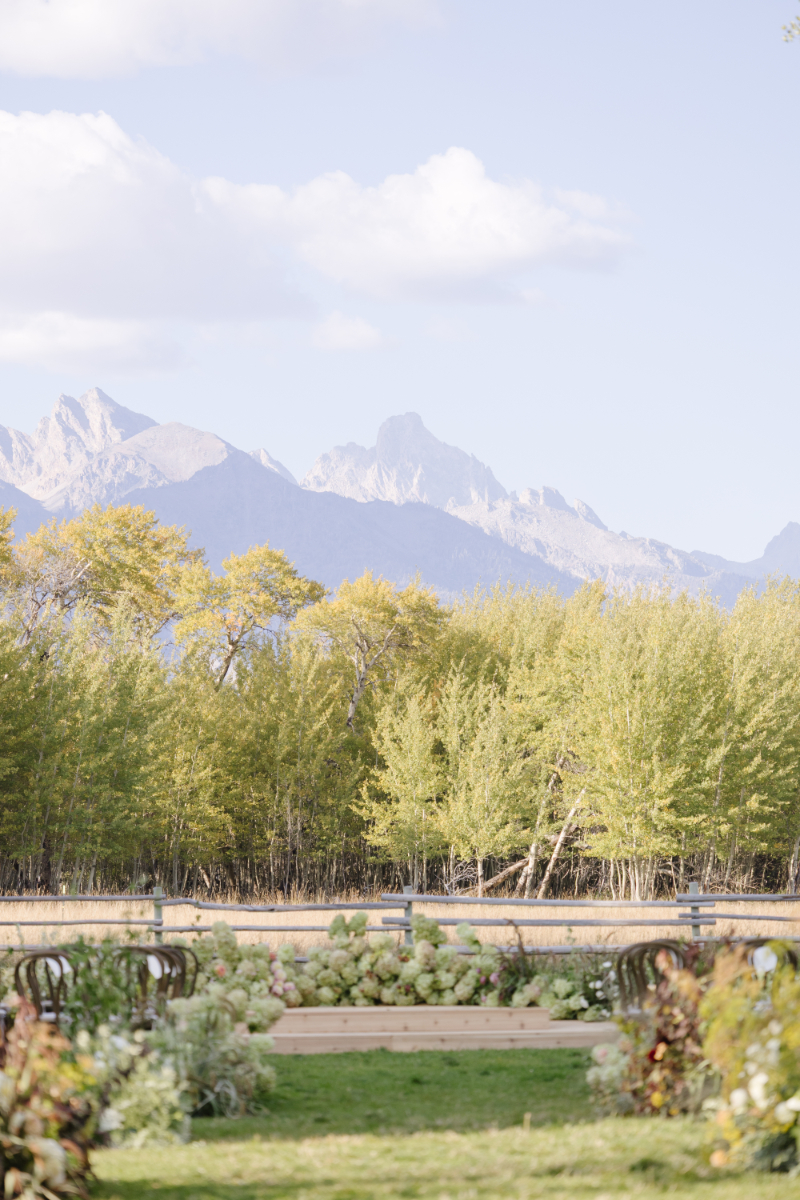 Wedding ceremony ideas featuring a stunning outdoor ceremony with Grand Teton mountain views in Jackson Hole.